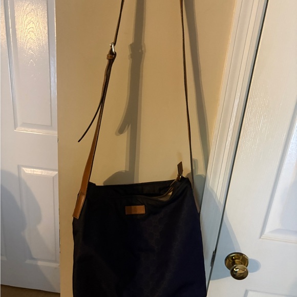 Gucci Other - Gucci Navy nylon Messenger Bag with Brown Leather Strap